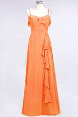 Elegant Spaghetti Straps Ruffle Burgundy Chiffon Dresses Affordable-Babyonlines