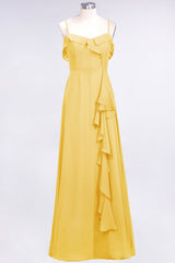 Elegant Spaghetti Straps Ruffle Burgundy Chiffon Dresses Affordable-Babyonlines