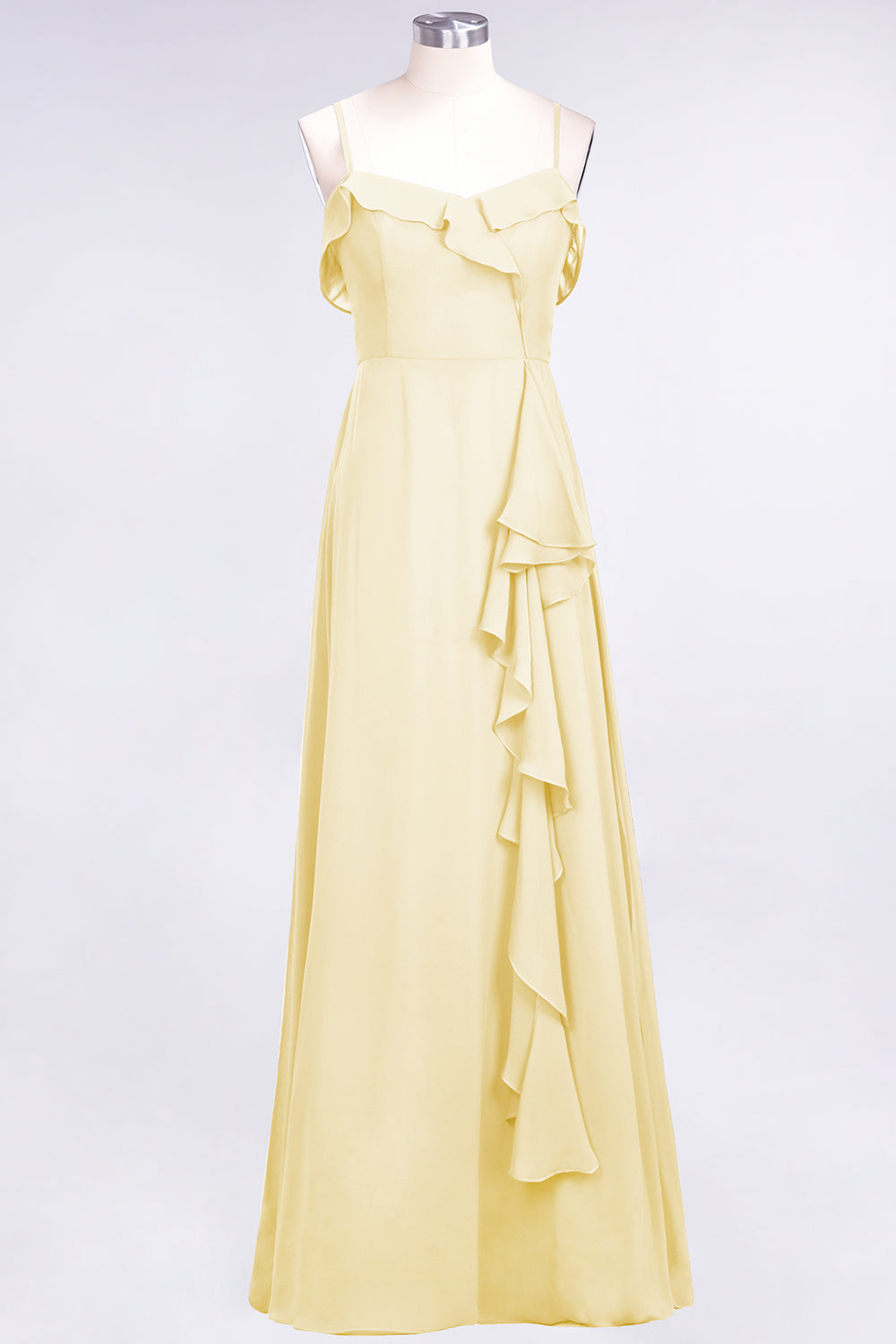 Elegant Spaghetti Straps Ruffle Burgundy Chiffon Dresses Affordable-Babyonlines