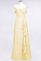 Elegant Spaghetti Straps Ruffle Burgundy Chiffon Dresses Affordable-Babyonlines