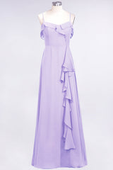 Elegant Spaghetti Straps Ruffle Burgundy Chiffon Dresses Affordable-Babyonlines