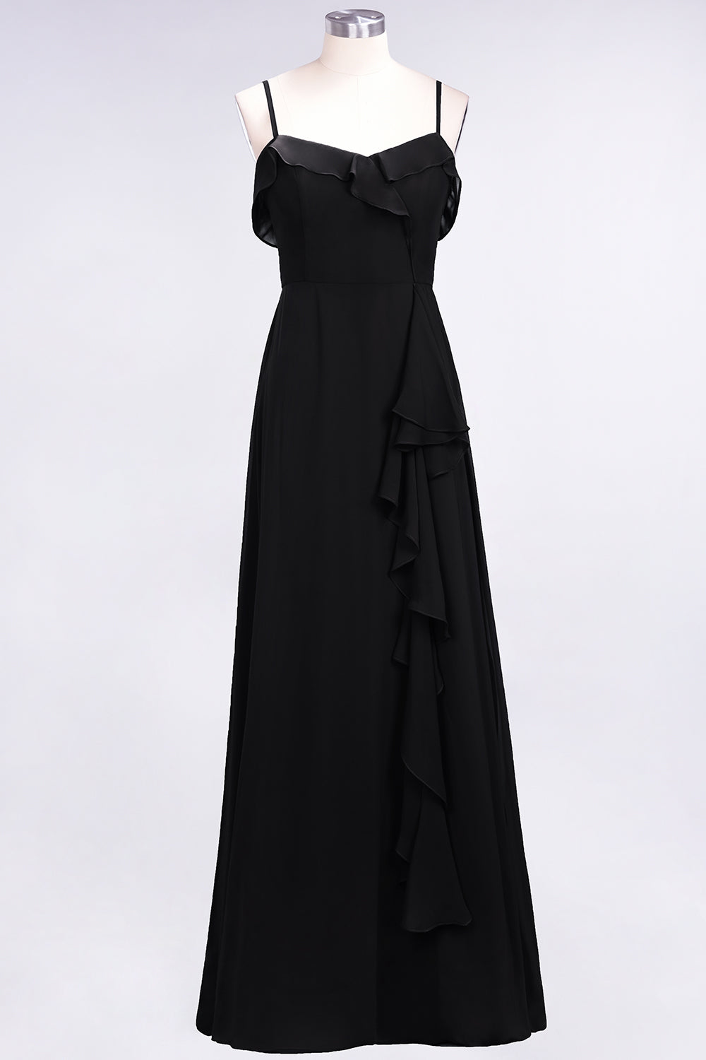 Elegant Spaghetti Straps Ruffle Burgundy Chiffon Dresses Affordable-Babyonlines