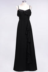 Elegant Spaghetti Straps Ruffle Burgundy Chiffon Dresses Affordable-Babyonlines