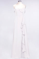 Elegant Spaghetti Straps Ruffle Burgundy Chiffon Dresses Affordable-Babyonlines