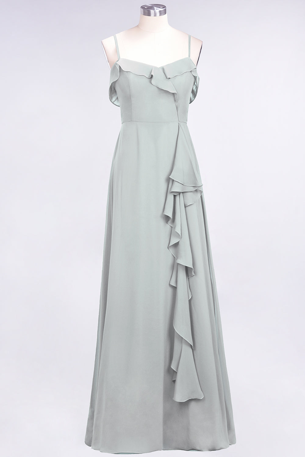 Elegant Spaghetti Straps Ruffle Burgundy Chiffon Dresses Affordable-Babyonlines