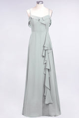 Elegant Spaghetti Straps Ruffle Burgundy Chiffon Dresses Affordable-Babyonlines