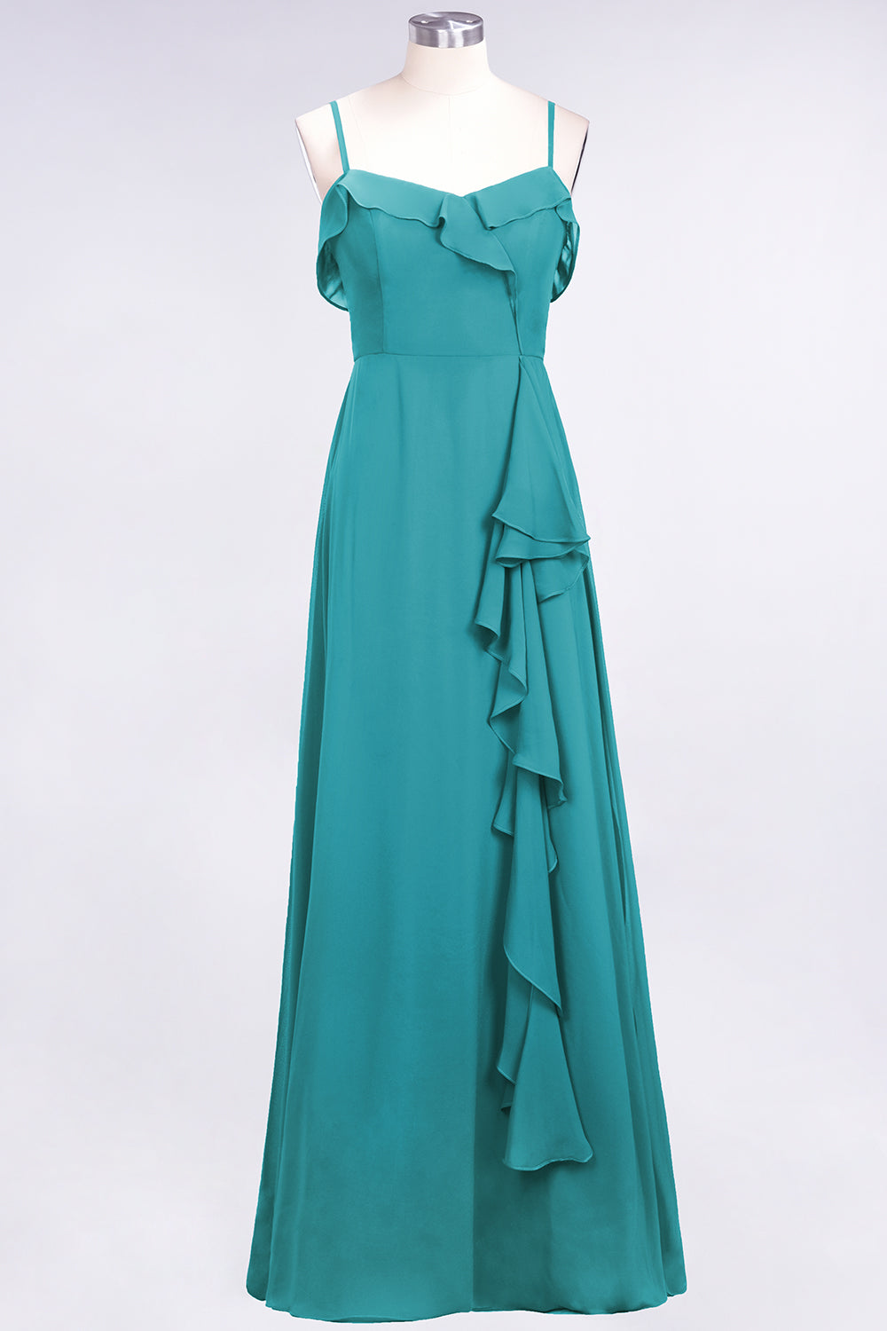 Elegant Spaghetti Straps Ruffle Burgundy Chiffon Dresses Affordable-Babyonlines