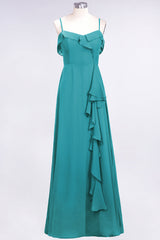 Elegant Spaghetti Straps Ruffle Burgundy Chiffon Dresses Affordable-Babyonlines