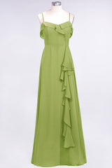 Elegant Spaghetti Straps Ruffle Burgundy Chiffon Dresses Affordable-Babyonlines