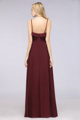Elegant Spaghetti Straps Ruffle Burgundy Chiffon Dresses Affordable-Babyonlines