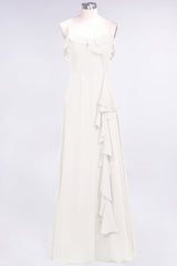 Elegant Spaghetti Straps Ruffle Burgundy Chiffon Dresses Affordable-Babyonlines