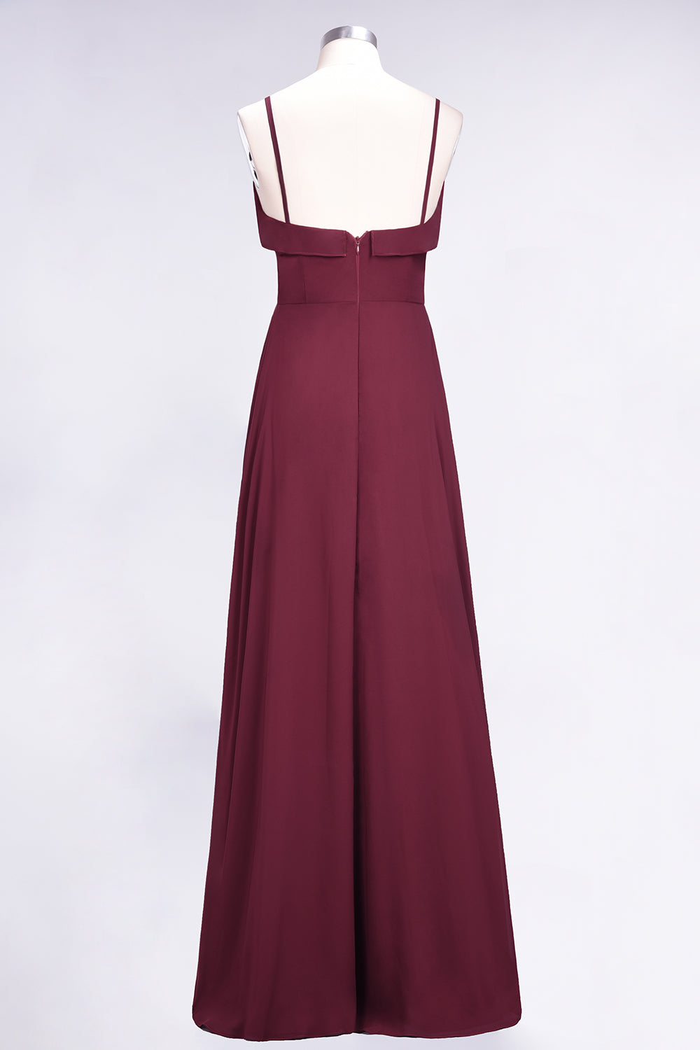 Elegant Spaghetti Straps Ruffle Burgundy Chiffon Dresses Affordable-Babyonlines