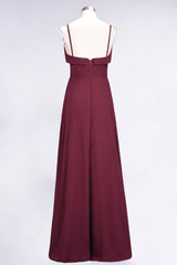 Elegant Spaghetti Straps Ruffle Burgundy Chiffon Dresses Affordable-Babyonlines