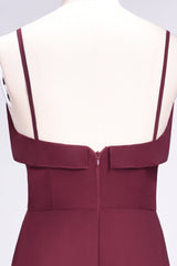 Elegant Spaghetti Straps Ruffle Burgundy Chiffon Dresses Affordable-Babyonlines