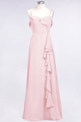 Elegant Spaghetti Straps Ruffle Burgundy Chiffon Dresses Affordable-Babyonlines