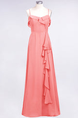 Elegant Spaghetti Straps Ruffle Burgundy Chiffon Dresses Affordable-Babyonlines