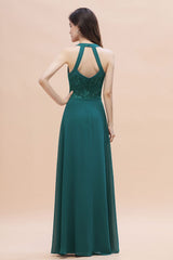 Elegant Straps Peacock Chiffon Appliques Bridesmaid Dress Sleeveless On Sale-Babyonlines