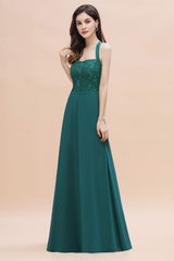 Elegant Straps Peacock Chiffon Appliques Bridesmaid Dress Sleeveless On Sale-Babyonlines