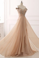 Elegant Off the Shoulder Sweetheart Prom Dress with Beading