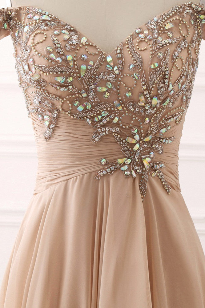 Elegant Off the Shoulder Sweetheart Prom Dress with Beading