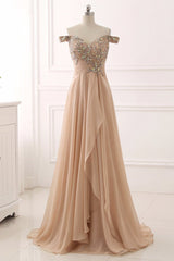 Elegant Off the Shoulder Sweetheart Prom Dress with Beading
