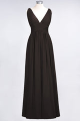 Elegant V-Neck Burgundy Chiffon Affordable Bridesmaid Dress with Ruffle-Babyonlines