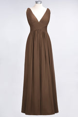 Elegant V-Neck Burgundy Chiffon Affordable Bridesmaid Dress with Ruffle-Babyonlines