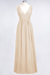 Elegant V-Neck Burgundy Chiffon Affordable Bridesmaid Dress with Ruffle-Babyonlines