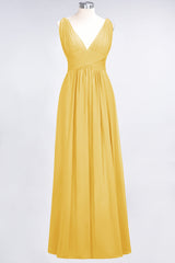 Elegant V-Neck Burgundy Chiffon Affordable Bridesmaid Dress with Ruffle-Babyonlines