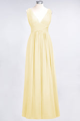 Elegant V-Neck Burgundy Chiffon Affordable Bridesmaid Dress with Ruffle-Babyonlines