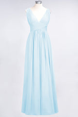 Elegant V-Neck Burgundy Chiffon Affordable Bridesmaid Dress with Ruffle-Babyonlines