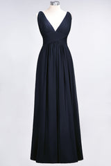 Elegant V-Neck Burgundy Chiffon Affordable Bridesmaid Dress with Ruffle-Babyonlines