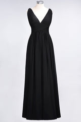 Elegant V-Neck Burgundy Chiffon Affordable Bridesmaid Dress with Ruffle-Babyonlines