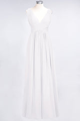 Elegant V-Neck Burgundy Chiffon Affordable Bridesmaid Dress with Ruffle-Babyonlines