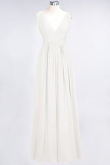 Elegant V-Neck Burgundy Chiffon Affordable Bridesmaid Dress with Ruffle-Babyonlines