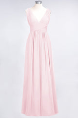 Elegant V-Neck Burgundy Chiffon Affordable Bridesmaid Dress with Ruffle-Babyonlines