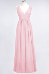 Elegant V-Neck Burgundy Chiffon Affordable Bridesmaid Dress with Ruffle-Babyonlines