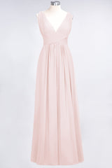 Elegant V-Neck Burgundy Chiffon Affordable Bridesmaid Dress with Ruffle-Babyonlines