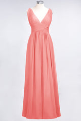 Elegant V-Neck Burgundy Chiffon Affordable Bridesmaid Dress with Ruffle-Babyonlines