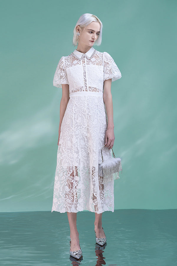 Babyonlines Elegant White Lace Short Sleeves A-line Dresses