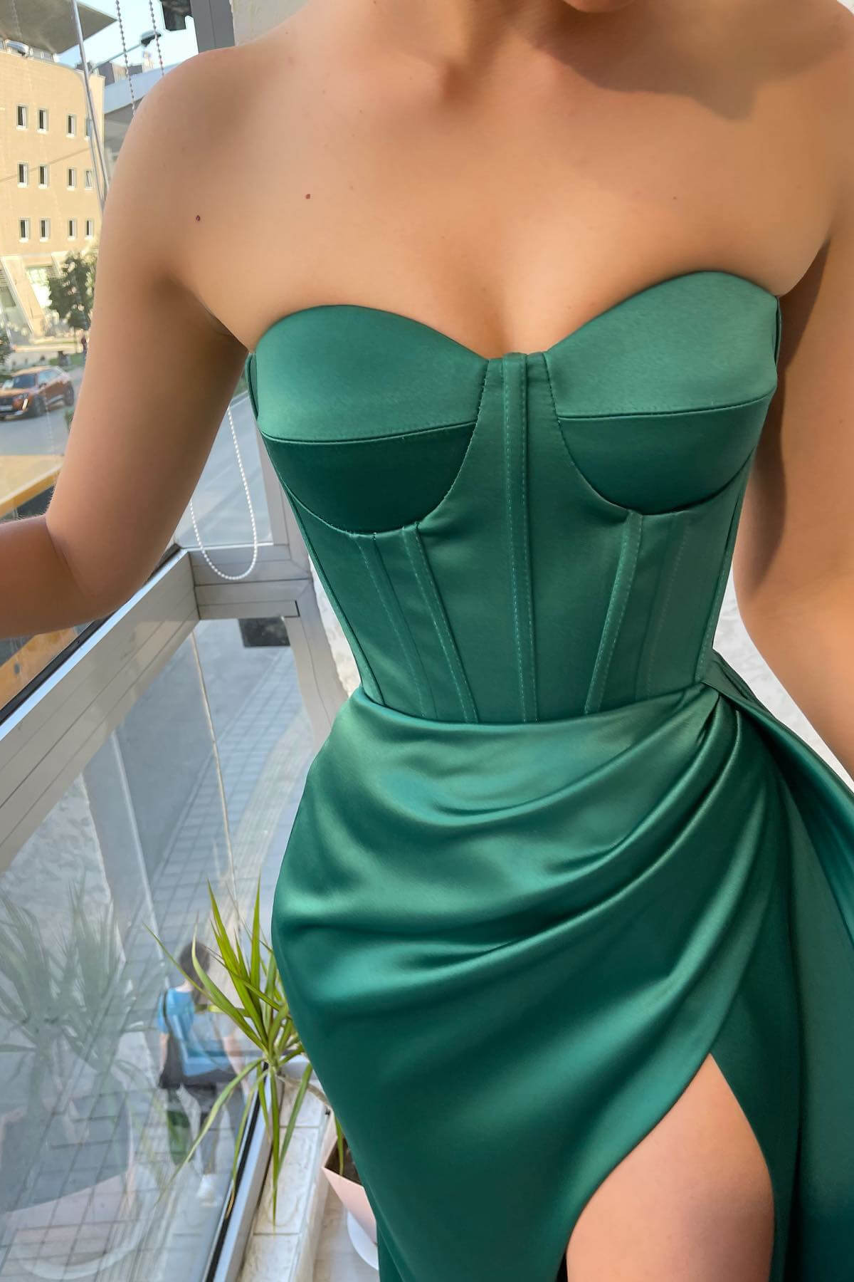Emerald Green Sweetheart Mermaid Long Prom Dress with Split