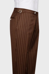 Ernest Brown Striped Peaked Lapel Three Pieces Business Men Suits