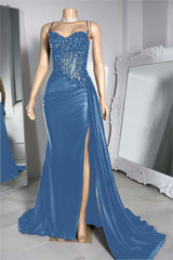 Exquisite Spaghetti Strap Pleated Long Prom Dress with Beading Split