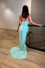 Exquisite Sweetheart Mermaid Long Prom Dress with Split and Sequins
