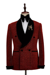 Fabulous Red Double-Breasted Wedding Suit with Black Shawl Lapel