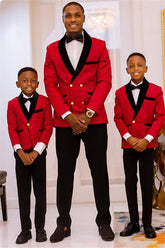 Fancy Red Double-Breasted Wedding Suit with Black Lapel