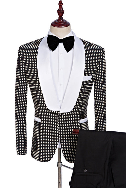 Fashion Black and White Shawl Lapel Prom Suit, Female Tuxedo