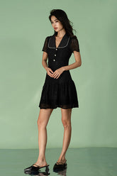 Babyonlines Fashion Black Short Sleeves V-neck Short Dresses