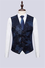 Fashion Dark Navy Lapel Men's Dinner Formal Three-Piece Business Prom Tuxedos