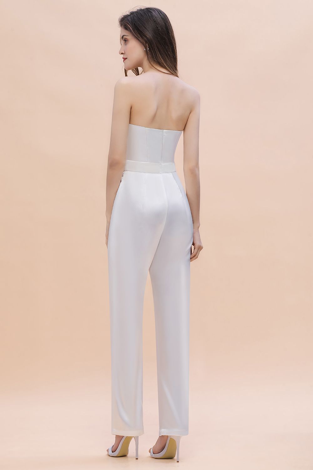 Fashion Strapless Satin Sleeveless Bridesmaid Jumpsuit with Beading Flowers On Sale-Babyonlines